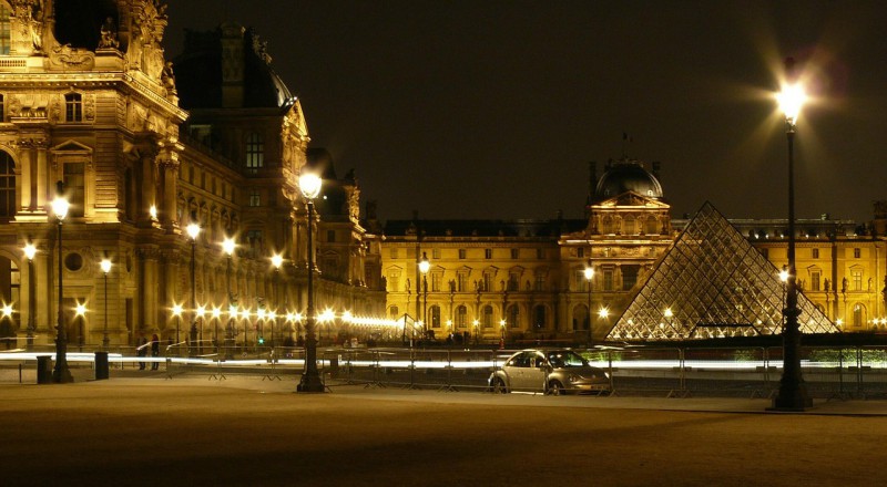 The Louvre Museum in Paris during the night