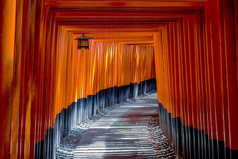 Four-kilometer long avenue of Fushimi-Inari Taisha Shrine in Kyoto