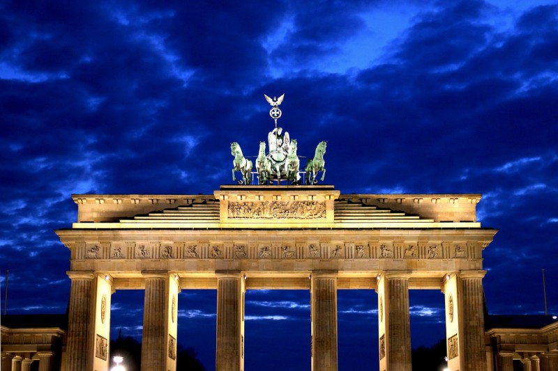 Illuminated Brandenburg Gate in Berlin, Germany