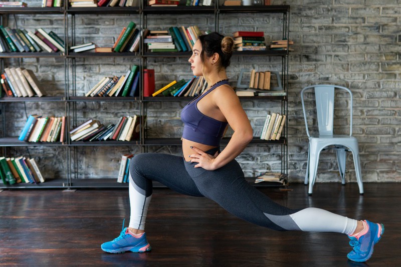 A female working out at home