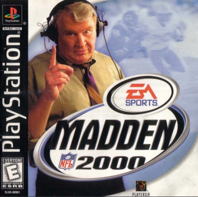 Madden 2000 PlayStation cover art with John Madden and Barry Sanders