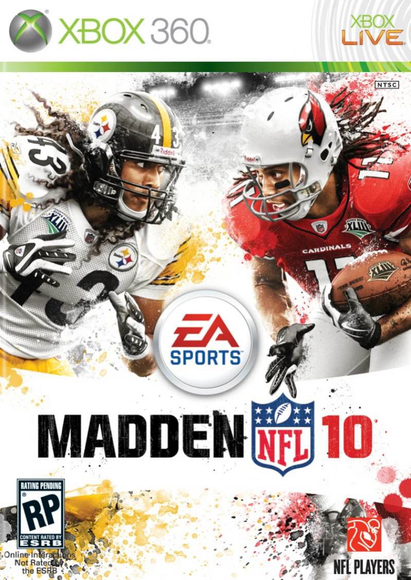 Madden NFL 10 Xbox 360 cover art with Troy Polamalu and Larry Fitzgerald