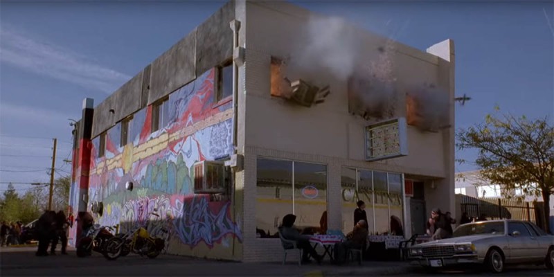 A building top flor explosion scene from "Breaking Bad" TV series.