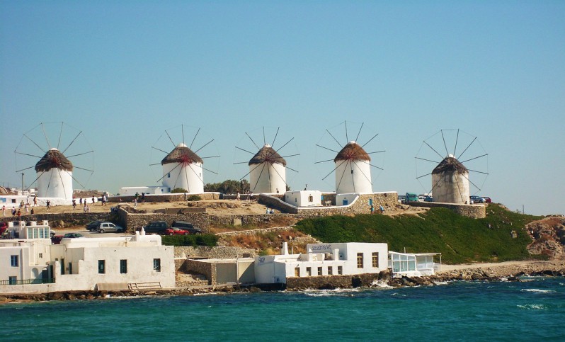 Windmills on Mykonos island, Greece.