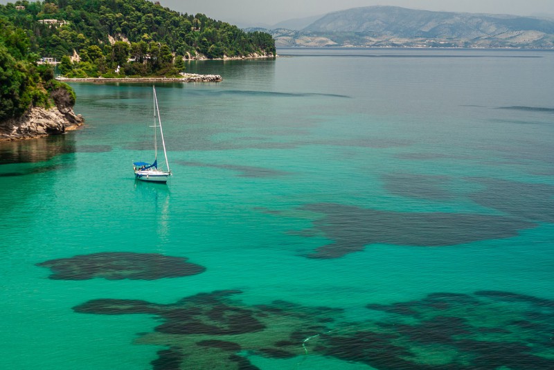 Turquouise water of Corfu Island, Greece.