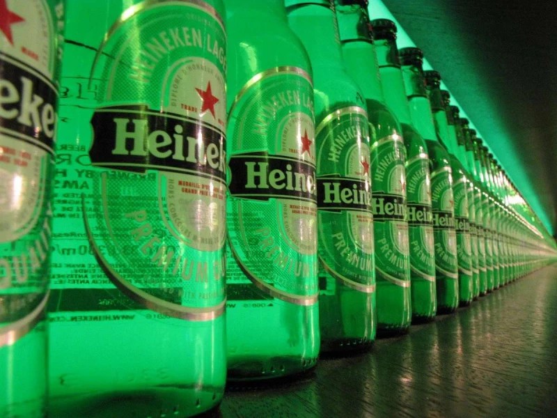 Many bottles of Heineken beer