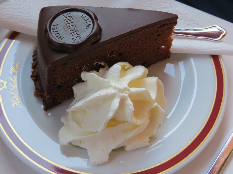 Sachertorte chocolate cake served on a plate