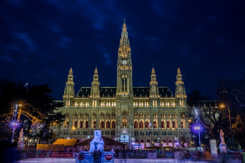 Christmas Market in front of City Hall in Vienna, Austria