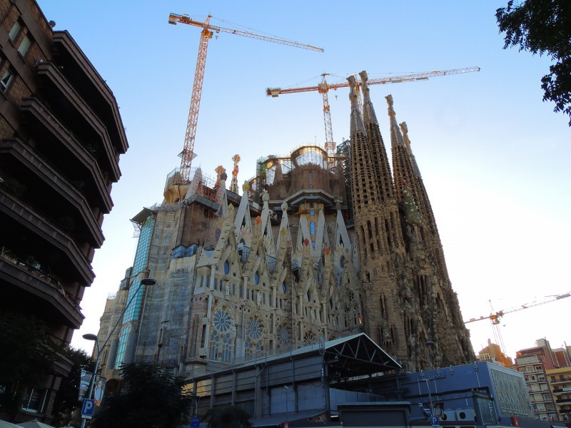 Sagrada Familia in Barcelona, Spain, during the construction
