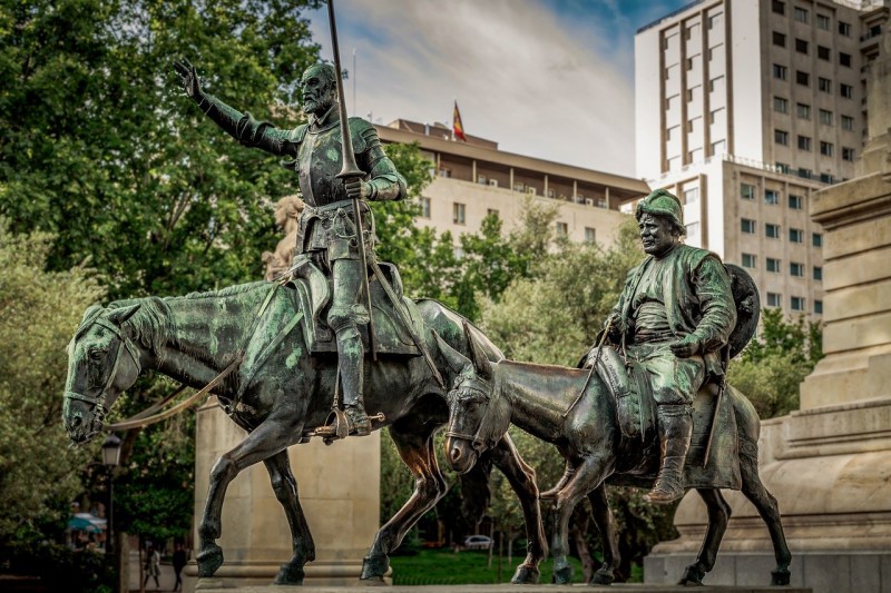 Cervantes Monument in Plaza de España in Madrid, Spain