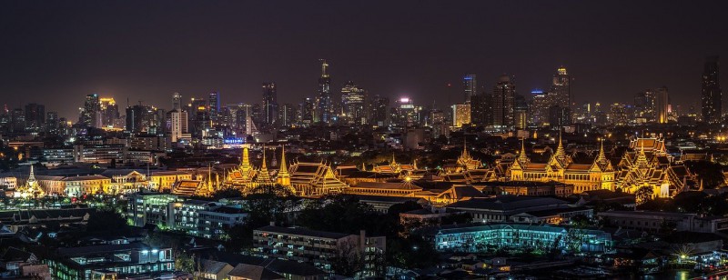 Night view of the Grand Palace in Bangkok, Thailand