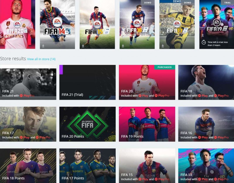 FIFA games in Origin service