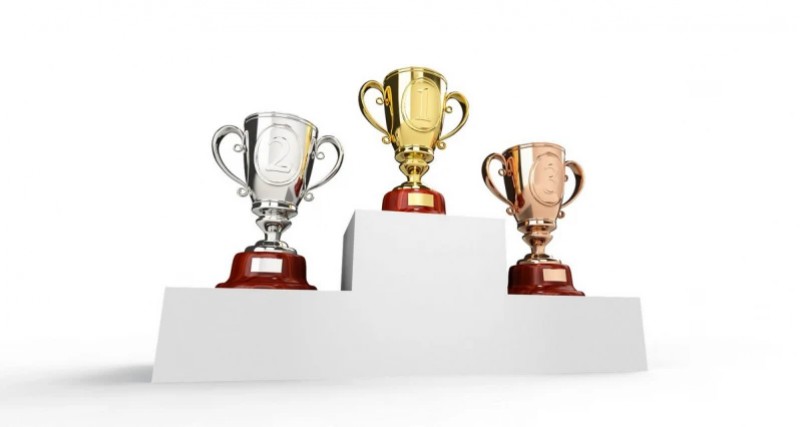 Trophies on the podium rendering