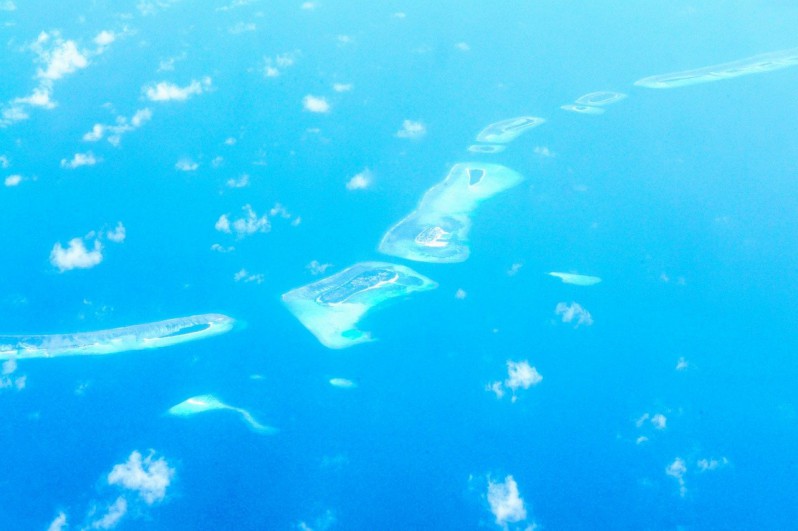 Maldive atolls viewed from a seaplane