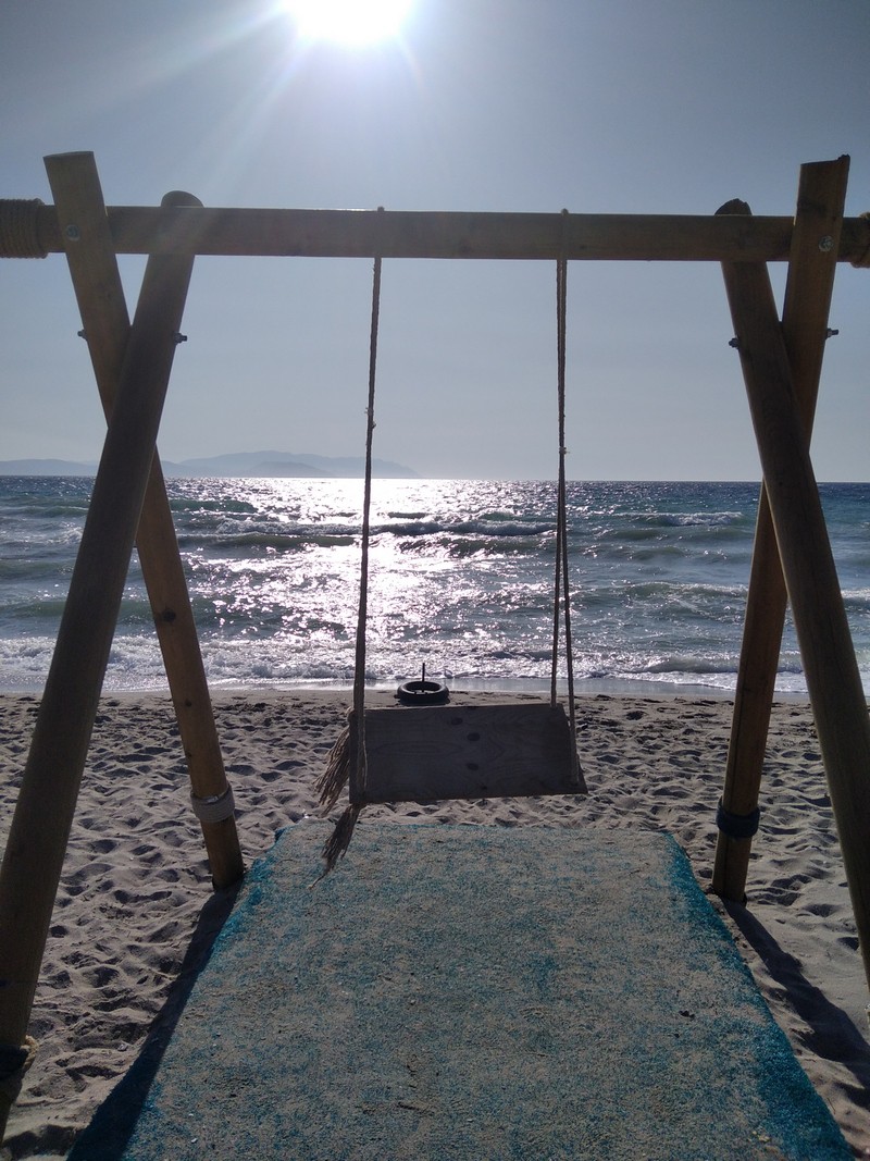 A swing on the sand at the Diamond Beach in Kusadasi, Turkey