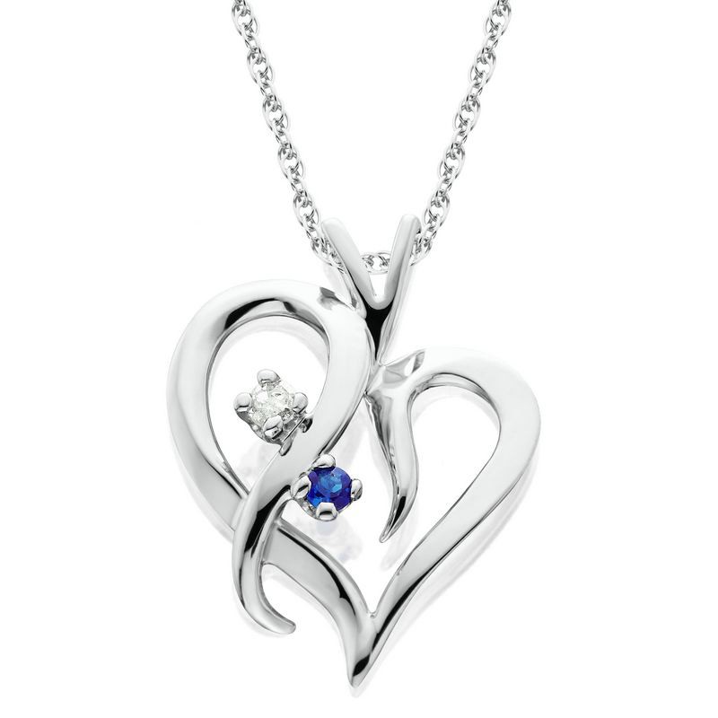 Pompeii3 Blue Sapphire & Diamond Heart Pendant 14 KT White Gold with 18" Chain