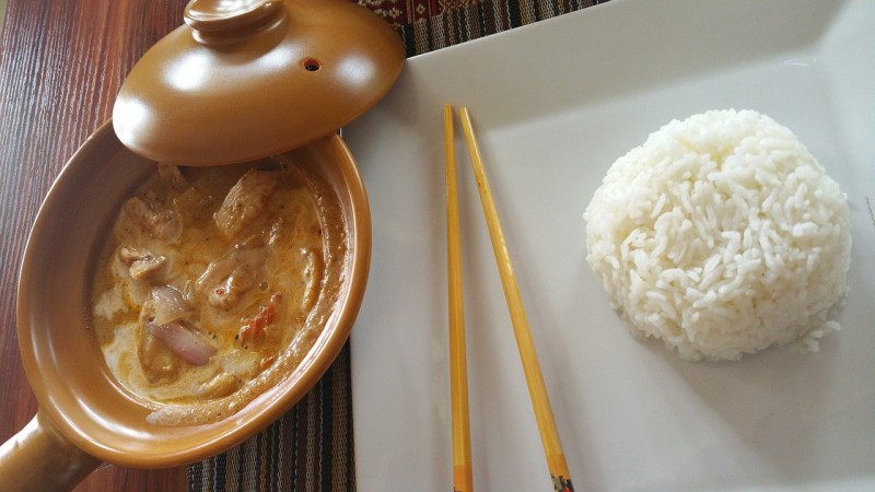 A meal served with rice