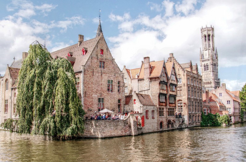 Belfry tower and Bruges canal