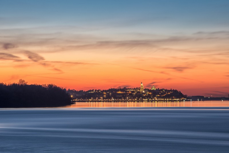 A look at Belgrade, Serbia from the river in the evening
