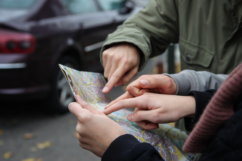 People checking out the map